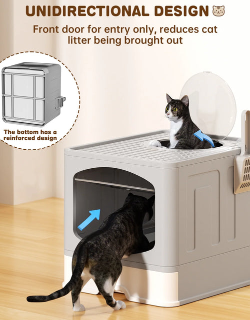 Load image into Gallery viewer, Large Foldable Cat Litter Box with Scoop, Front Entry Top Exit Cat Litter Pan with Lid, Enclosed Anti-Splashing Kitty Litter Box, Drawer Type Cat Litter Easy Cleaning and Scoop, Gray
