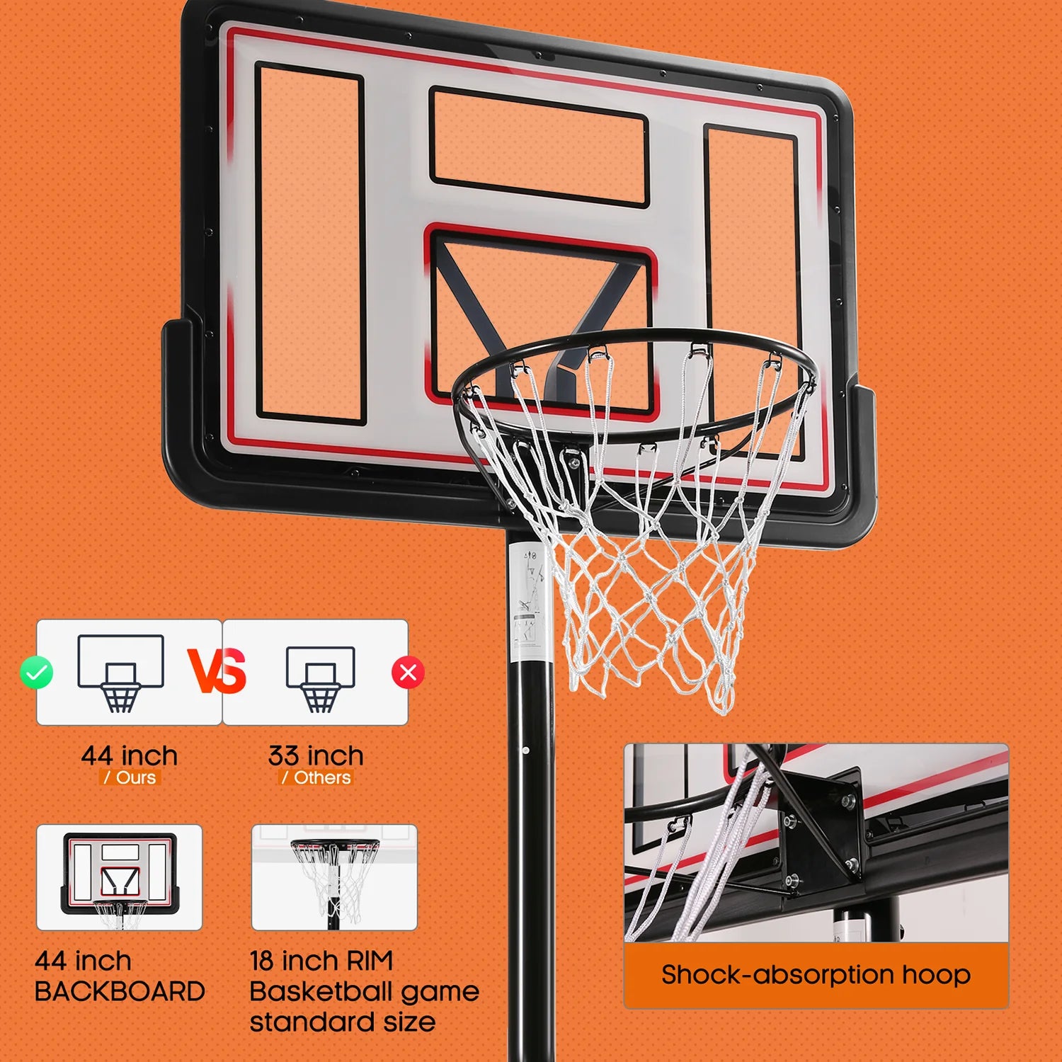 Maxkare 6.56'-10' Altura Ajustable 44" Sistema Basketball Portátil Para Exteriores Duradero (Adulto)