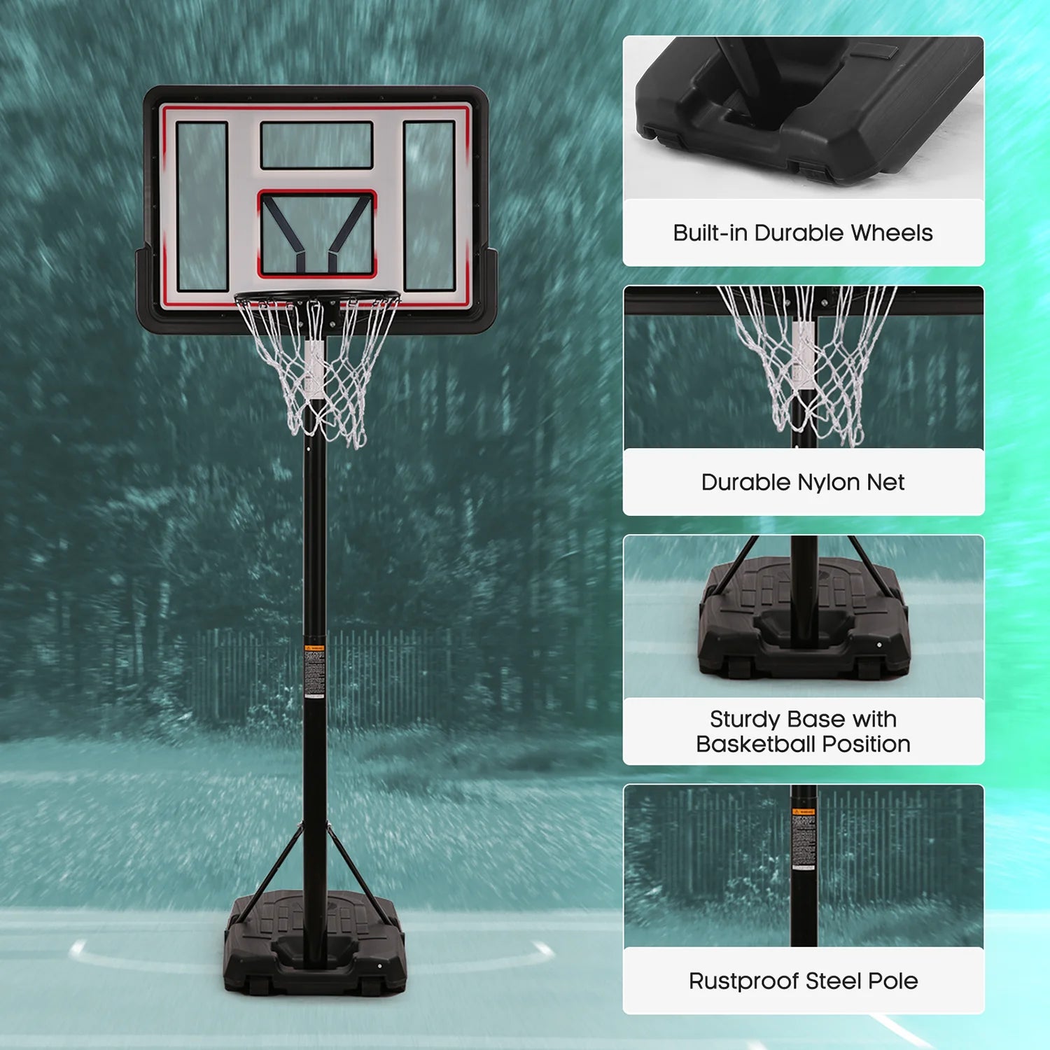 Maxkare 6.56'-10' Altura Ajustable 44" Sistema Basketball Portátil Para Exteriores Duradero (Adulto)