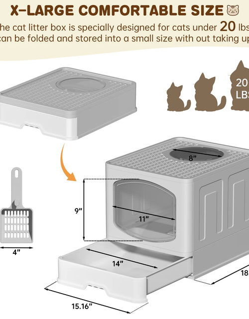 Load image into Gallery viewer, Large Foldable Cat Litter Box with Scoop, Front Entry Top Exit Cat Litter Pan with Lid, Enclosed Anti-Splashing Kitty Litter Box, Drawer Type Cat Litter Easy Cleaning and Scoop, Gray
