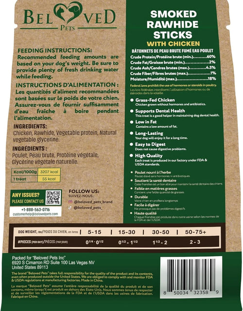 Load image into Gallery viewer, Golosinas Para Perros Palitos De Cuero Crudo Envueltos Con Pollo 11 Oz Golosinas Masticables Naturales Para Mascotas - Carne Sin Granos Y Snacks Secos De Grado Humano - Mejores Para Perros Pequeños Y Grandes (10.6 Oz (Paquete De 1), Pollo Ahumado)
