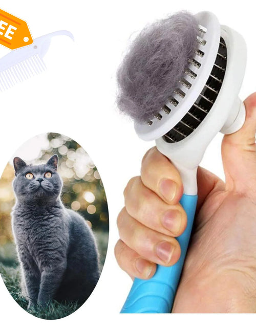 Load image into Gallery viewer, Dog &amp; Cat Grooming Brush, Self Cleaning Slicker Brushes for Dogs Cats Pet Grooming Brush Tool Gently Removes Loose Undercoat, Mats Tangled Hair Slicker Brush for Pet with Flea Comb

