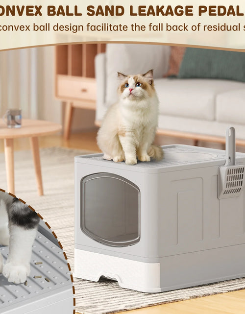 Load image into Gallery viewer, Large Foldable Cat Litter Box with Scoop, Front Entry Top Exit Cat Litter Pan with Lid, Enclosed Anti-Splashing Kitty Litter Box, Drawer Type Cat Litter Easy Cleaning and Scoop, Gray
