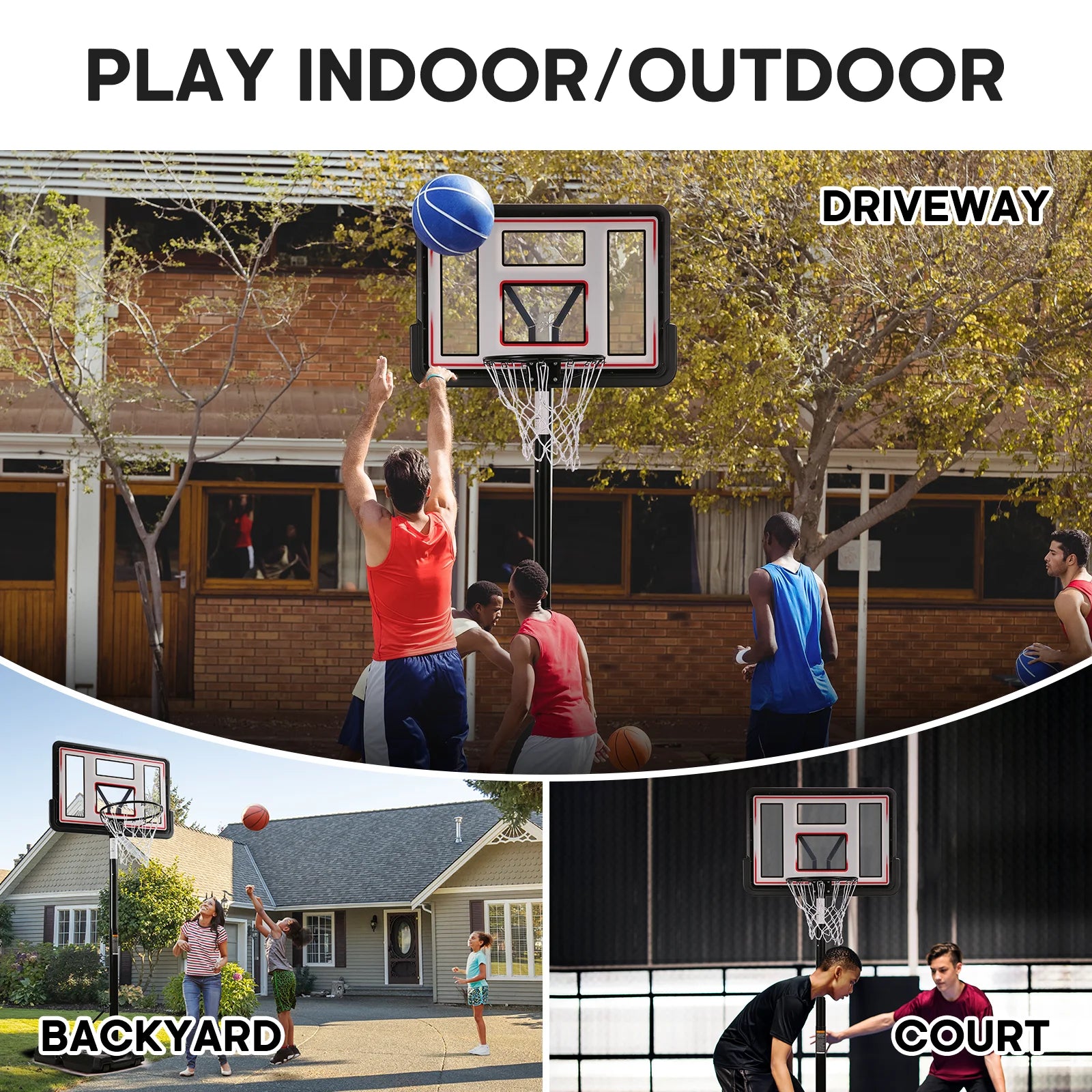 Maxkare 6.56'-10' Altura Ajustable 44" Sistema Basketball Portátil Para Exteriores Duradero (Adulto)