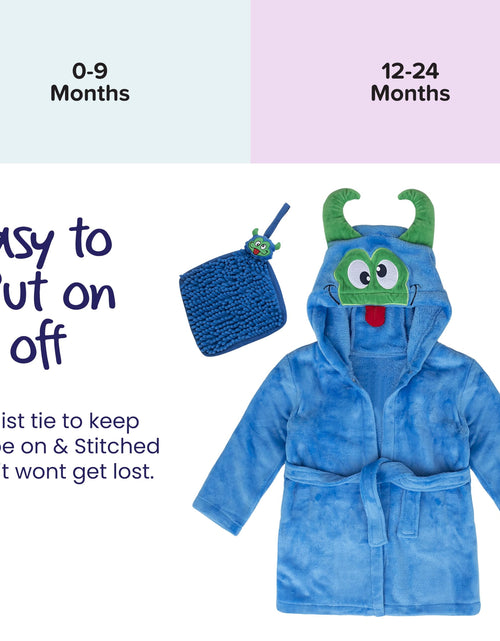 Load image into Gallery viewer, Baby Boy Robe - Soft Plush Bath Towel Robe Spa Set - Baby Bathrobe Towel &amp; Baby Washcloth for Boys - Baby Robe Set 12 - 24 Months (Monster)
