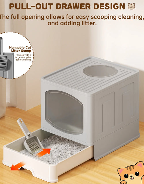 Load image into Gallery viewer, Large Foldable Cat Litter Box with Scoop, Front Entry Top Exit Cat Litter Pan with Lid, Enclosed Anti-Splashing Kitty Litter Box, Drawer Type Cat Litter Easy Cleaning and Scoop, Gray
