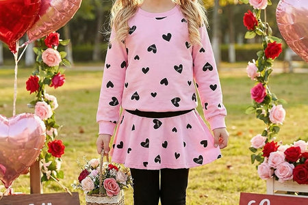 Little Girls Clothes Set Outfit Heart Print Fleece Sweatshirts Top and Leggings Set