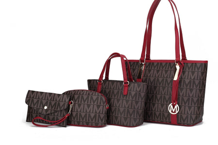 Bolso Tote Handbag De Piel Para Mujer Con Bolso Y Pulsera, Rojo, 4 Piezas