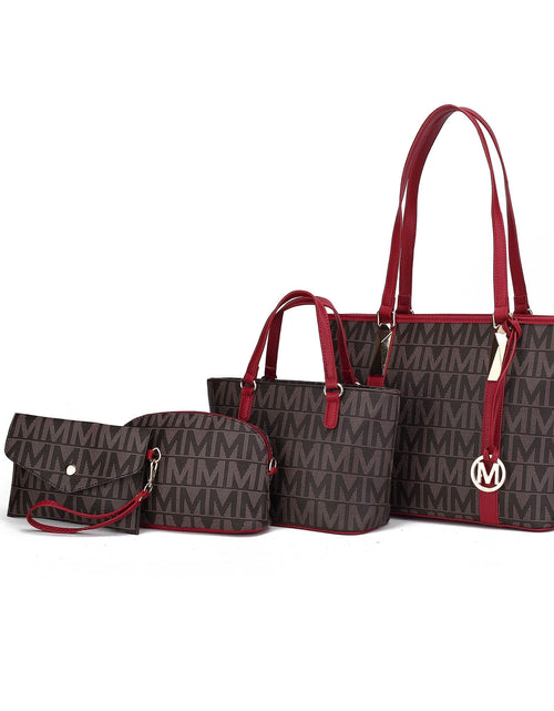 Load image into Gallery viewer, Bolso Tote Handbag De Piel Para Mujer Con Bolso Y Pulsera, Rojo, 4 Piezas
