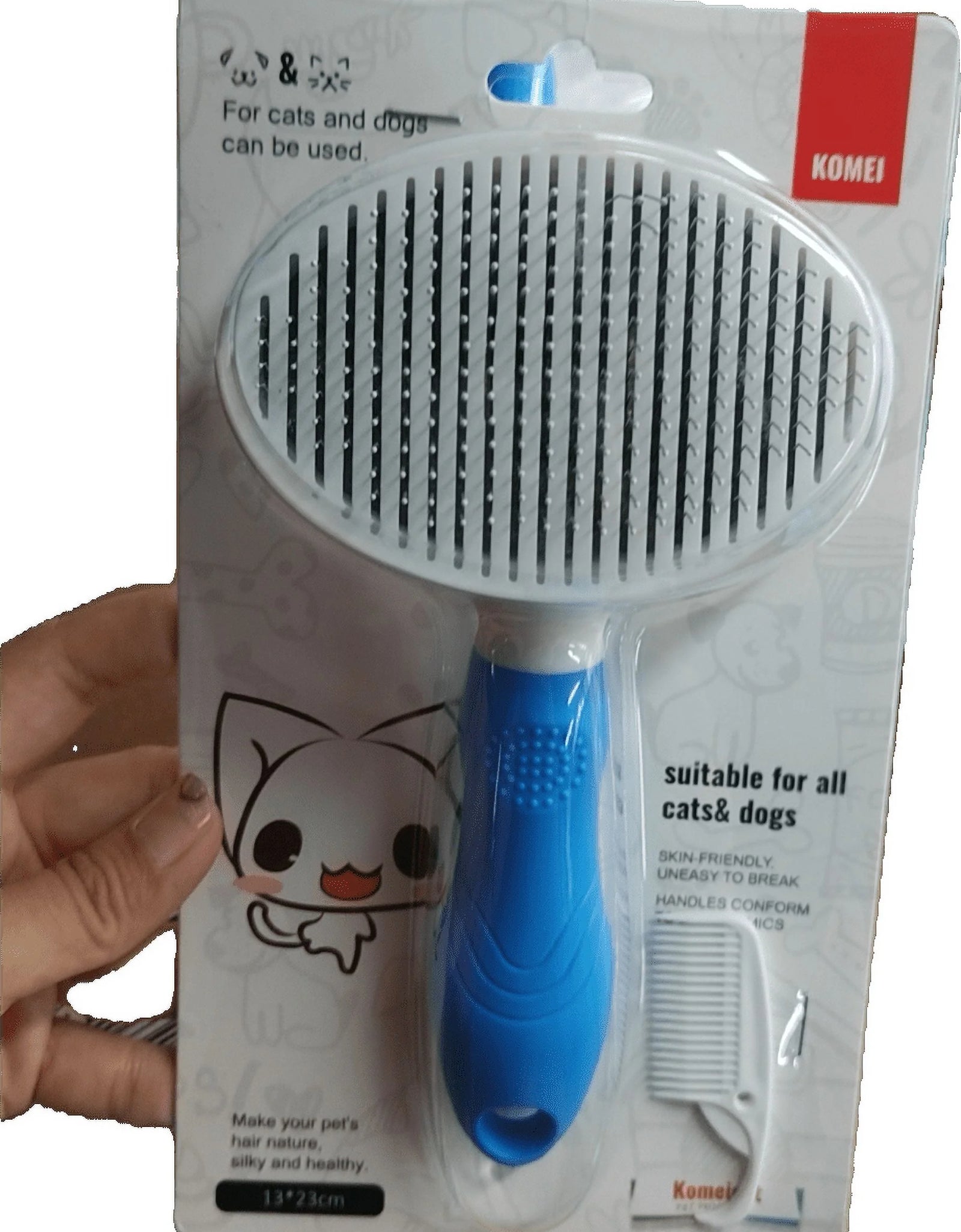 Dog & Cat Grooming Brush, Self Cleaning Slicker Brushes for Dogs Cats Pet Grooming Brush Tool Gently Removes Loose Undercoat, Mats Tangled Hair Slicker Brush for Pet with Flea Comb