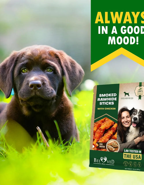 Load image into Gallery viewer, Golosinas Para Perros Palitos De Cuero Crudo Envueltos Con Pollo 11 Oz Golosinas Masticables Naturales Para Mascotas - Carne Sin Granos Y Snacks Secos De Grado Humano - Mejores Para Perros Pequeños Y Grandes (10.6 Oz (Paquete De 1), Pollo Ahumado)
