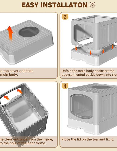 Load image into Gallery viewer, Large Foldable Cat Litter Box with Scoop, Front Entry Top Exit Cat Litter Pan with Lid, Enclosed Anti-Splashing Kitty Litter Box, Drawer Type Cat Litter Easy Cleaning and Scoop, Gray
