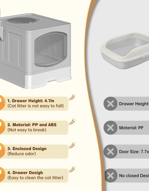 Load image into Gallery viewer, Large Foldable Cat Litter Box with Scoop, Front Entry Top Exit Cat Litter Pan with Lid, Enclosed Anti-Splashing Kitty Litter Box, Drawer Type Cat Litter Easy Cleaning and Scoop, Gray

