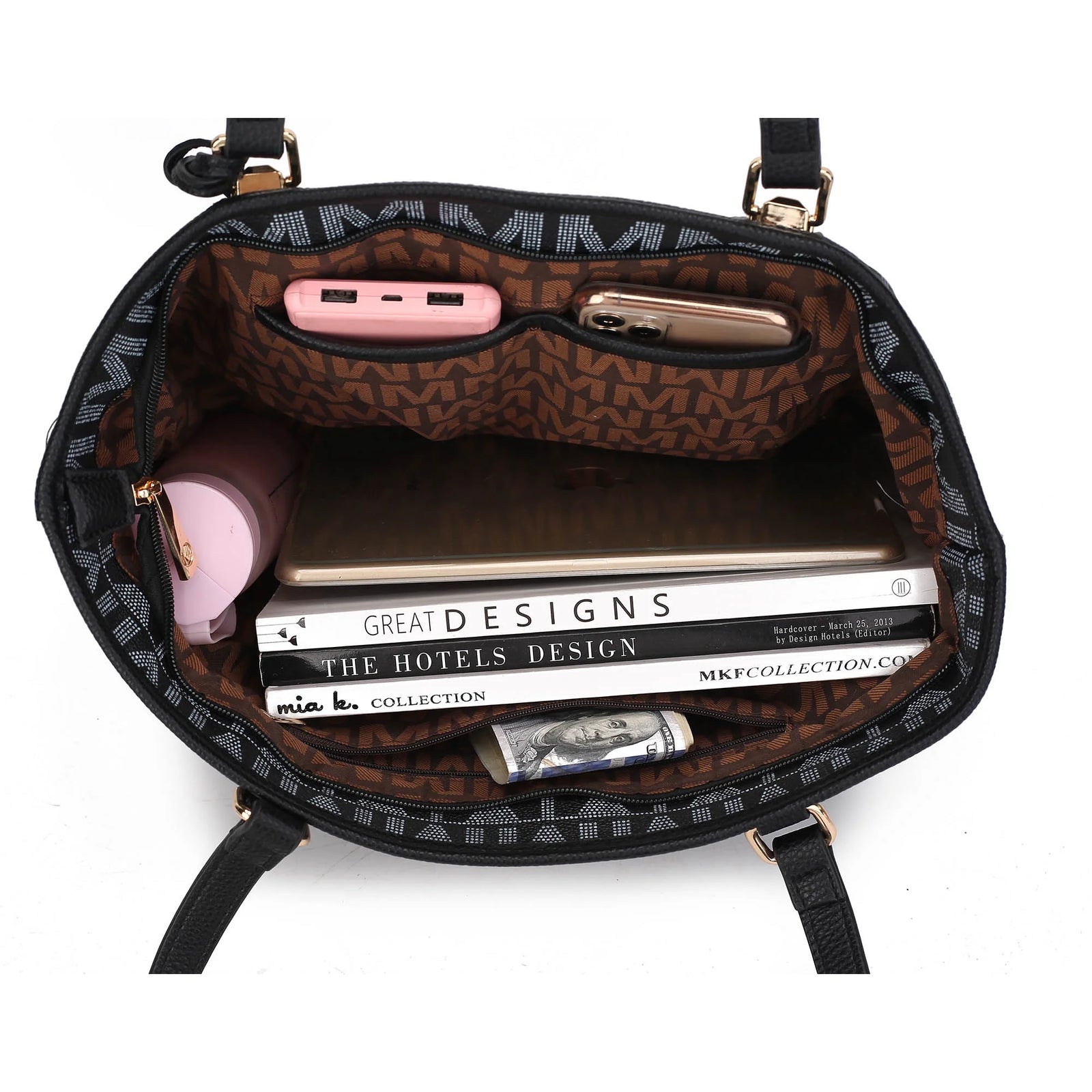 Bolso Tote Handbag De Piel Para Mujer Con Bolso Y Pulsera, Rojo, 4 Piezas