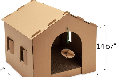 Pet Furniture for Cats and Kittens - Gingerbread House Corrugated Cat Scratcher Hideout with Catnip, Cardboard (Brown), One Size