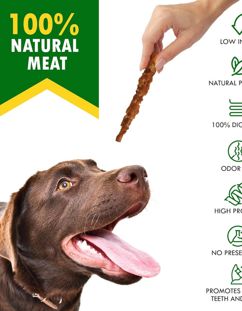 Load image into Gallery viewer, Golosinas Para Perros Palitos De Cuero Crudo Envueltos Con Pollo 11 Oz Golosinas Masticables Naturales Para Mascotas - Carne Sin Granos Y Snacks Secos De Grado Humano - Mejores Para Perros Pequeños Y Grandes (10.6 Oz (Paquete De 1), Pollo Ahumado)
