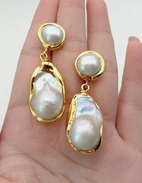 Load image into Gallery viewer, White Keshi Pearl Gold Color Plated Stud Earrings Nucleated Flameball Baroque Pearl Earrings Luxury Wedding for Women
